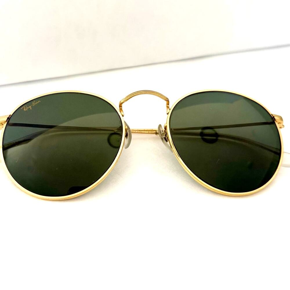 B&L Ray-Ban Vintage Gold Round Metal Unisex Sunglasses G-15 Green Lens 50mm